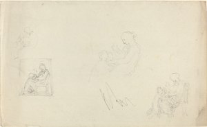 Fire studier av en sittende kvinne med barn ved føttene (skisser til monumentet til Lady FitzHarris?) av John Flaxman