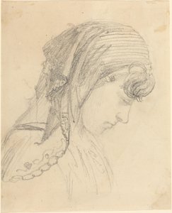 Hodet til en kvinne i et skjerf, ser ned av John Flaxman