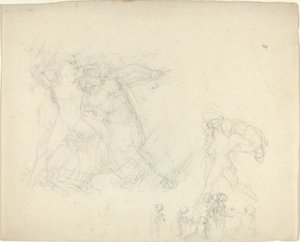 Ark med studier, inkludert en mann som kjemper mot en kentaur av John Flaxman