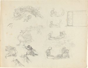 Studier av krokende hane og liggende figurer [recto and verso] av John Flaxman