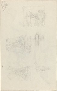 Studier av en sykeseng og dekorasjoner for fasaden til Buckingham Palace [recto and verso] av John Flaxman