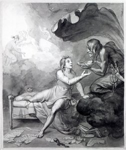 Thomas Chatterton mottar en skål med gift fra Despair (penn, blekk og vask på papir) av John Flaxman