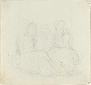 Tre sittende kvinnefigurer av John Flaxman