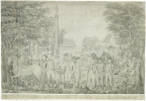 Britene overga våpnene til general Washington etter deres nederlag ved Yorktown i Virginia, oktober, 1781, 1810-1815 av John Francis Renault
