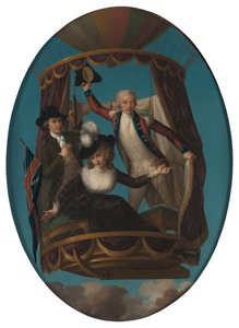 Kaptein Vincenzo Lunardi med sin assistent George Biggin, og fru Letitia Anne Sage, i en ballong av John Francis Rigaud