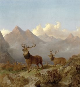 Detalj av hjorter og hinds i et høylandslandskap, 1864 av John Frederick Herring Junior