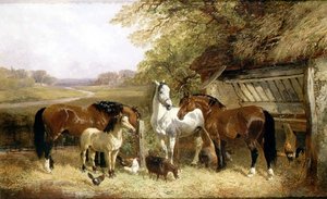 Gårdsdyr i et landskap (olje på lerret)