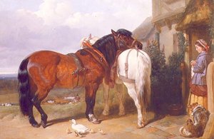 Carthorses ved en hyttedør av John Frederick Herring Senior