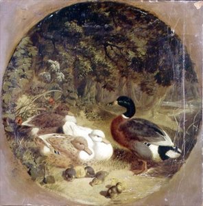 Ender og andunger i et skogkledd elvelandskap av John Frederick Herring Senior