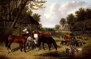 Hester ved en gårdsdam (olje på lerret) av John Frederick Herring Senior
