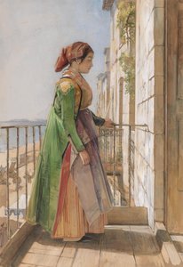En gresk jente som står på en balkong av John Frederick Lewis