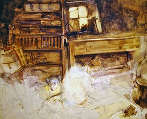 En terrier i en høylandshytte (blyant og akvarell på papir) av John Frederick Lewis