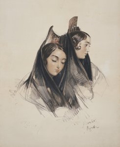 Girls of the Ronda, Andalusia, plate 11 fra Sketches of Spain, gravert av Charles Joseph Hullmandel (1789-1850) publisert 1836 av John Frederick Lewis
