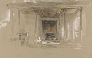 Hovedinngangen til den store moskeen (Ulucami) Bursa, Tyrkia, ca. 1840 (wc og kroppsfarge over grafitt på vevd papir) av John Frederick Lewis