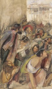 Studie for Proclamation of Don Carlos, ca. 1834-28 (w/c & kroppsfarge over kritt og blyant på papir) av John Frederick Lewis