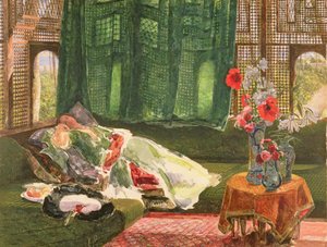 Siestaen, ca. 1876 (toalett og gouache over grafitt) av John Frederick Lewis