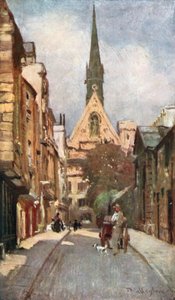 Exeter College Chapel, fra Ship Street (fargelitografi)