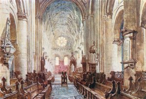 Interiøret i katedralen i Christ Church (fargelitografi)