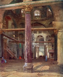 Interiør i moskeen i El Aksa, fra sørøst (farge litho) av John Fulleylove