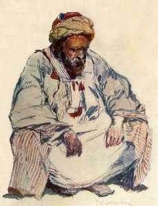 Sittende figur av syrisk hyrde i saueskinnsfrakk, 1902. av John Fulleylove
