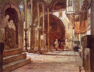 Salvelsessteinen, fra korsfarerkirkens ambulatorium (farge litho) av John Fulleylove