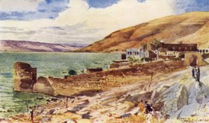 Galileasjøen, ser sørover fra Tiberias (farge litho) av John Fulleylove