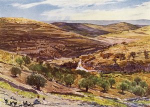 Valley of Hinnom, med Hill of Offense (farge litho) av John Fulleylove