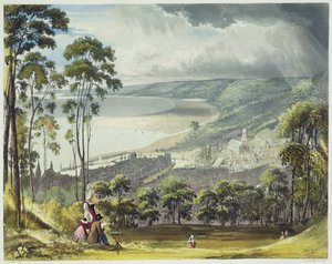 View of Honfleur, fra 'Views on the Seine', gravert av Thomas Sutherland (f.1785) utgitt av R. Ackermann (1764-1834) 1821