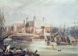 Utsikt over Tower of London, gravert av Daniel Havell (1785-1826) pub. i Ackermann