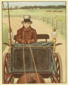 Gutt som kjører hest og kjerre (farge litho)
