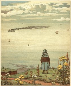 Jente som ser ut mot havet (farge litho)