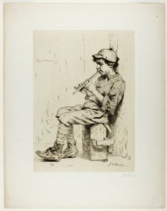 Gutt som spiller fløyte av John George Brown