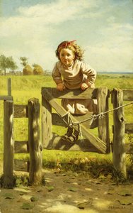 Ung jente som svinger på en port, av John George Brown