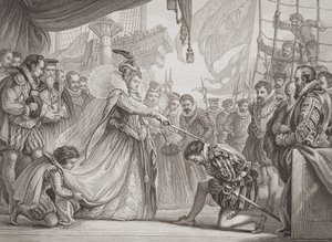 Dronning Elizabeth I (1530-1603) ridder Francis Drake (1540-96) fra 