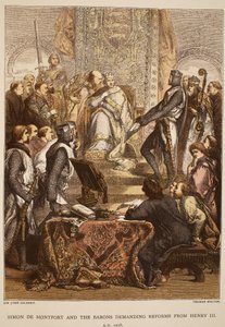 Simon de Montfort og baronene krever reformer fra Henry III, 1258, gravert av Thomas Bolton av John Gilbert