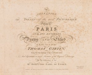Et utvalg av tjue av de mest pittoreske utsiktene i Paris og omegn: Tittelside, 1803. av John Girtin