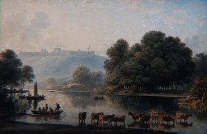 En utsikt over Windsor Castle fra Themsen (akvarell) av John Glover