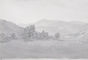 Llantysilio Mountain, Wales (penn, blekk og vask på papir) av John Glover