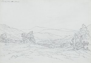 Llantysilio Mountain, Wales (blyant, penn og blekk på papir) av John Glover