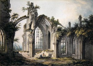 Melrose Abbey (akvarell på papir) av John Glover