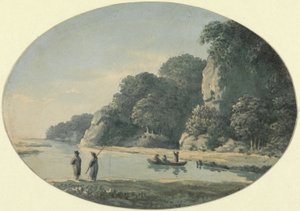 River with Fisherman, 1792 (wc over grafitt på papir) av John Glover