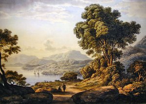 Utsikt i Lake District (akvarell på papir) av John Glover
