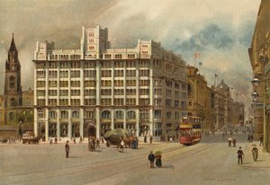 Liverpool: Tower Building og Water Street (farge litho) av John Glynn