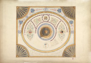 Design for tak med to portretter og viftestøtter ved hjørner, 1800-tallet. av John Gregory Crace