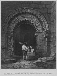 En utsmykket dørvei i slottet, i Newcastle, Northumberland, 1814 av John Greig