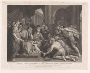 Pyrrhus brakt til kong Glaucias som barn for beskyttelse Pyrrhus når et barn bringer til Glaucias King of Illyria for beskyttelse (tittel på objekt) Hovedmalerier av England (serietittel) The Most Capital Paintings in England (serie tit