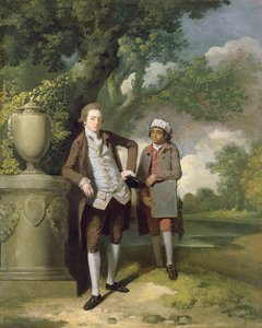 En ung mann med sin indiske tjener som holder en portefølje (olje på lerret) av John Hamilton Mortimer
