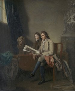Portrett av en mann og en gutt som ser på trykk, ca. 1765-70 av John Hamilton Mortimer