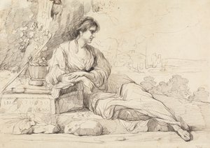 Tilbakelent kvinneskikkelse i et italiensk landskap av John Hamilton Mortimer