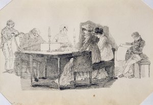 An Evening at Home, 1804 (penn og blekk på papir) av John Harden